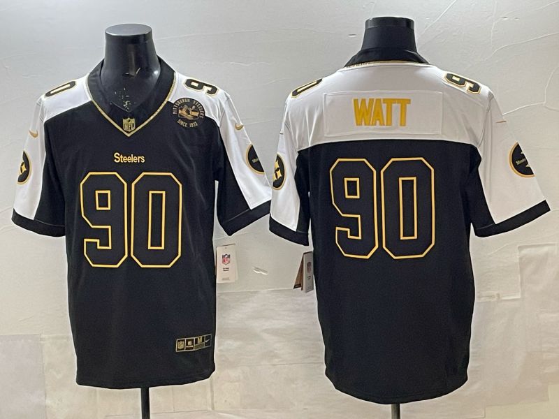 Men Nike 2025 Pittsburgh Steelers #90 Watt Black gold 3th generation Limited NFL Jersey 002